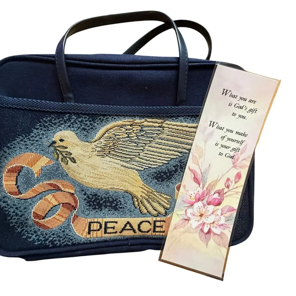 Vintage Zondervan Gifts Peace Dove Tapestry Bible Cover Case Carrier Blue